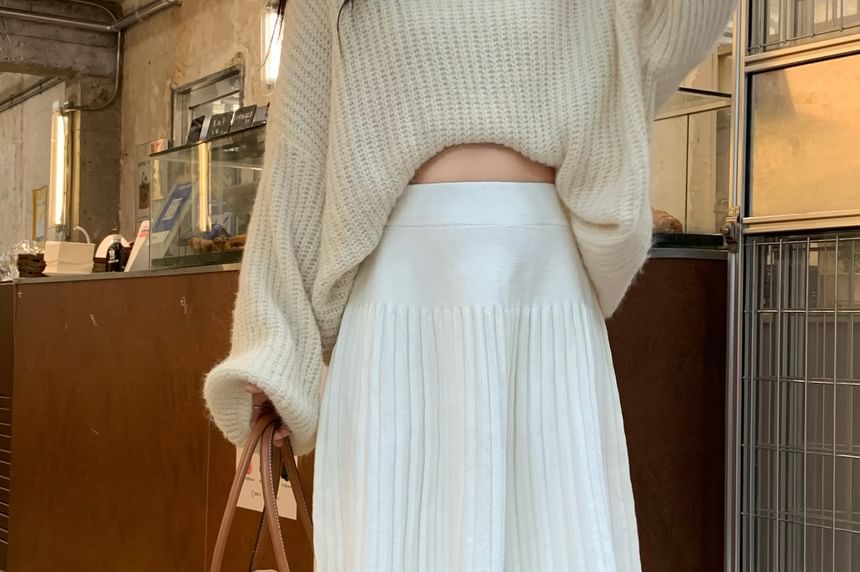 Pleated Solid Skirt High Waist