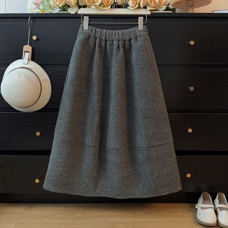 Elastic Waist Fleece Maxi A-Line Skirt