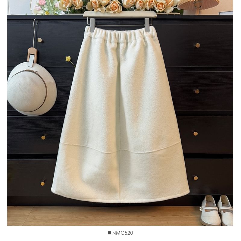 Elastic Waist Fleece Maxi A-Line Skirt