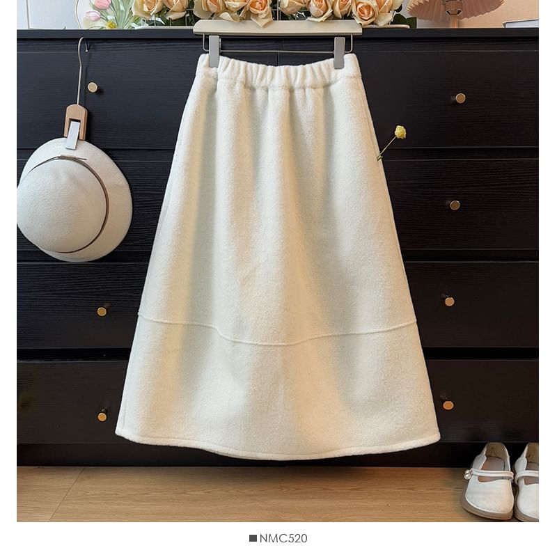 Elastic Waist Fleece Maxi A-Line Skirt