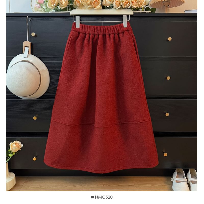 Elastic Waist Fleece Maxi A-Line Skirt