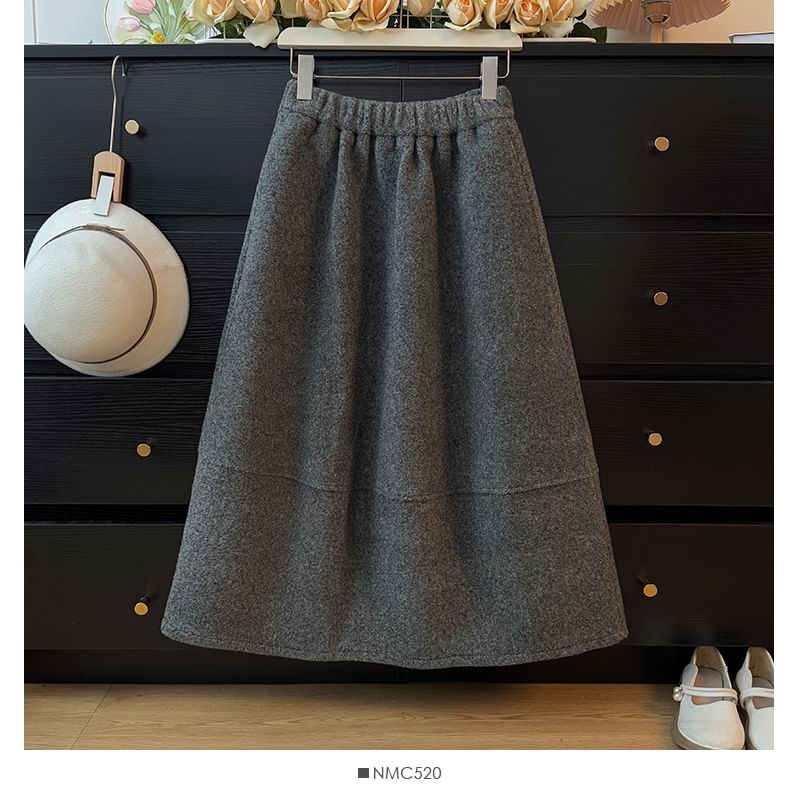 Elastic Waist Fleece Maxi A-Line Skirt