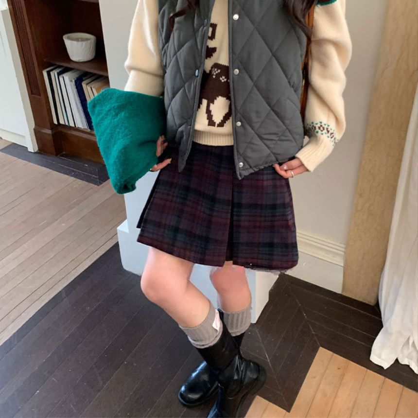 High-Rise Plaid Pleated Mini A-Line Skirt