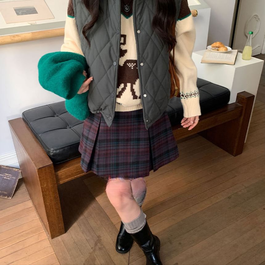 High-Rise Plaid Pleated Mini A-Line Skirt