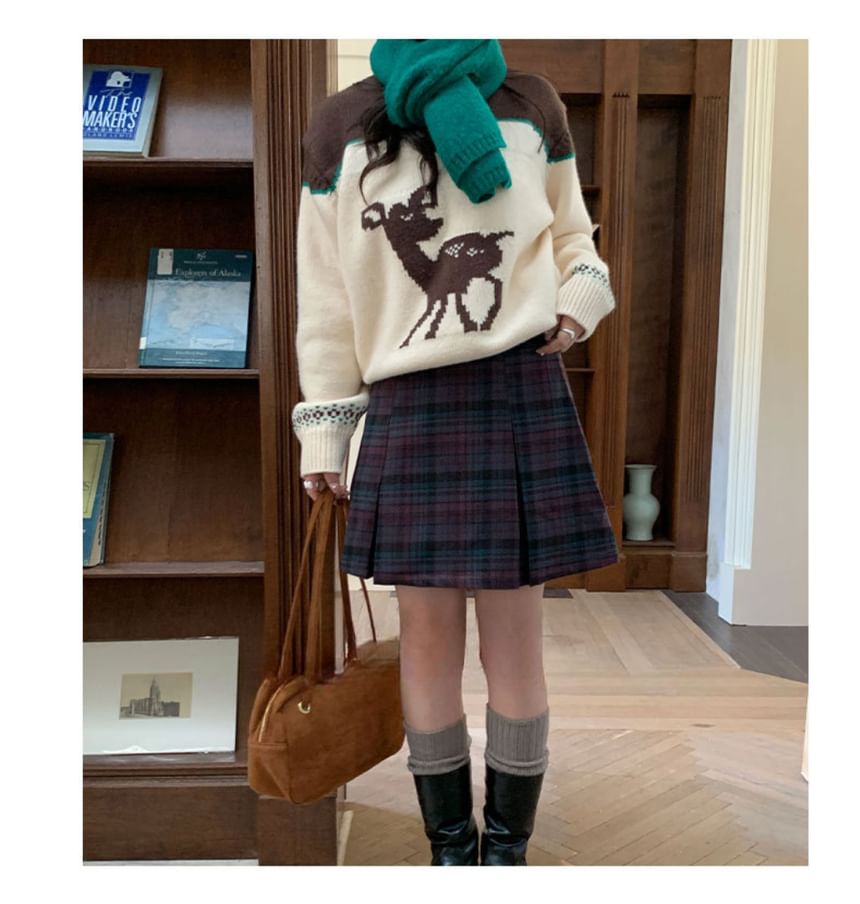 High-Rise Plaid Pleated Mini A-Line Skirt