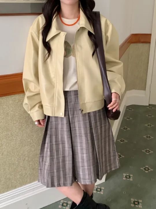 High-Waist Plaid Pleated Midi A-Line Skirt