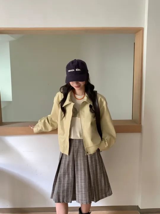 High-Waist Plaid Pleated Midi A-Line Skirt
