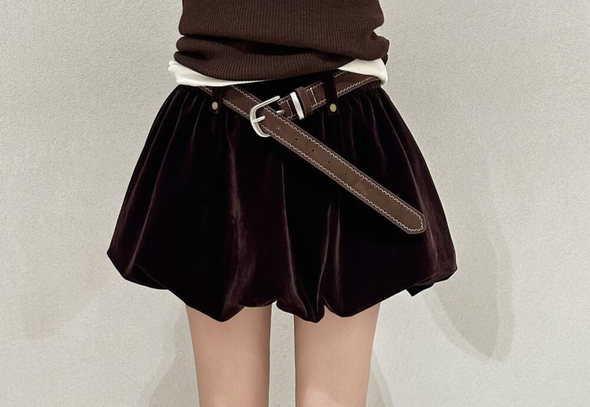 Velvet Bubble Hem Mini A-Line Skirt with High Rise