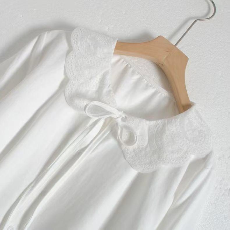 Collared Long Sleeve Lace Trim Blouse