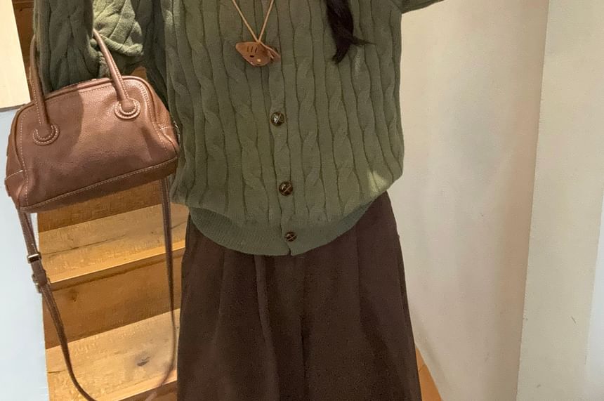 Collared Mock Two Piece Cable Knit Cardigan