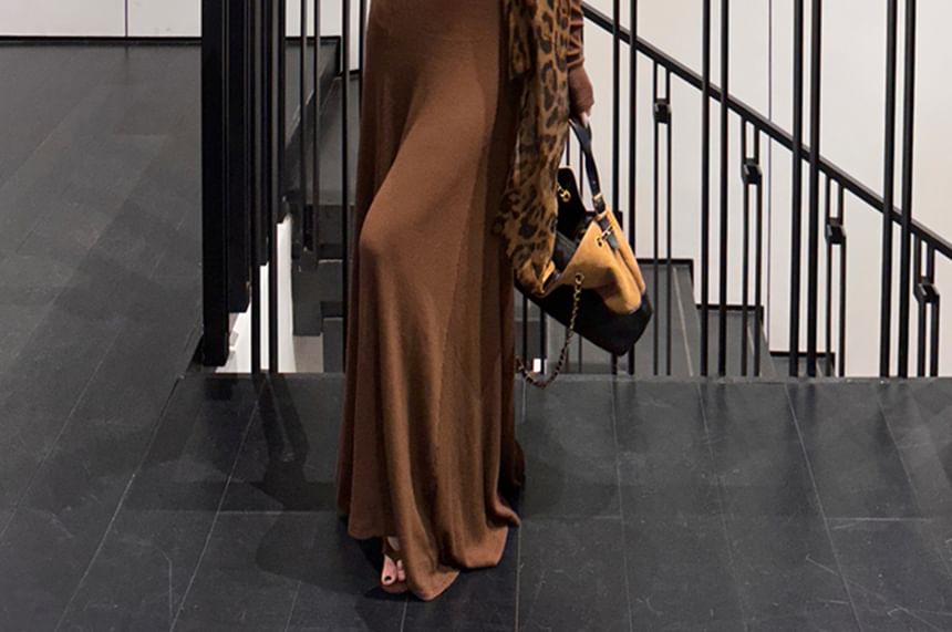Long-Sleeve Plain Maxi Henley Mermaid Dress