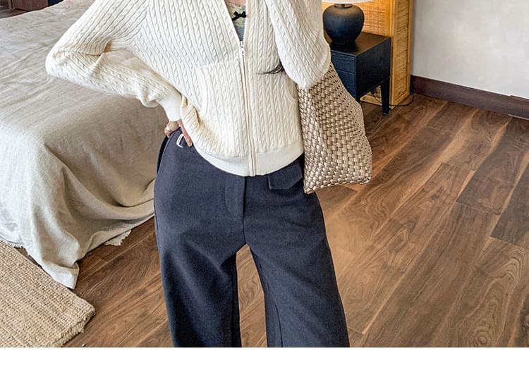 Hooded Plain Zip Cardigan