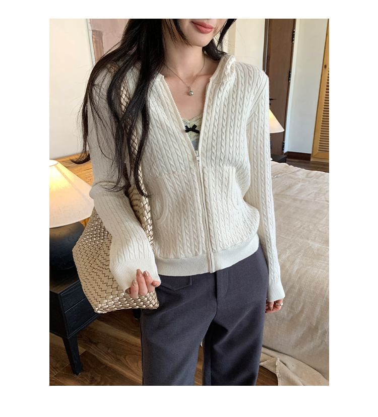 Hooded Plain Zip Cardigan