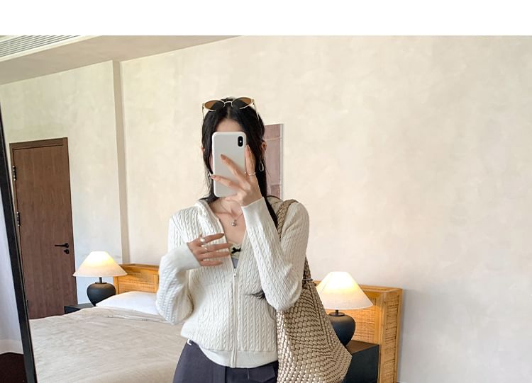 Hooded Plain Zip Cardigan