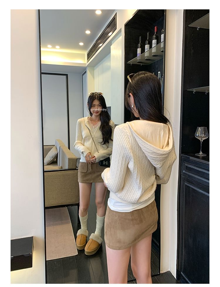 Hooded Plain Zip Cardigan