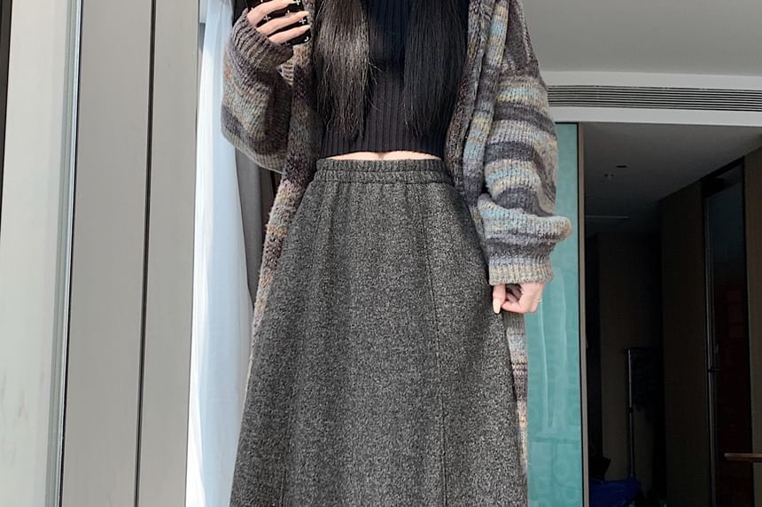 Ruffled Midi A-Line Skirt High Waist