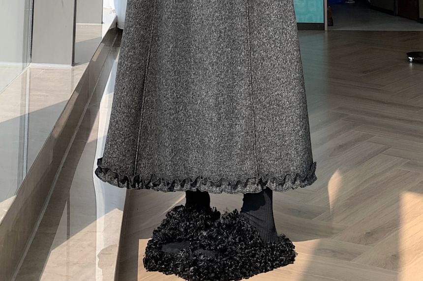 Ruffled Midi A-Line Skirt High Waist