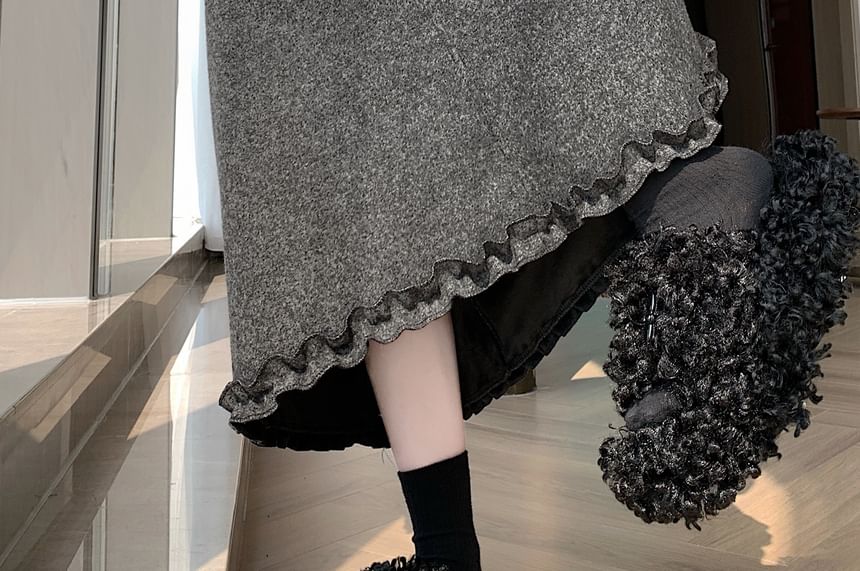 Ruffled Midi A-Line Skirt High Waist