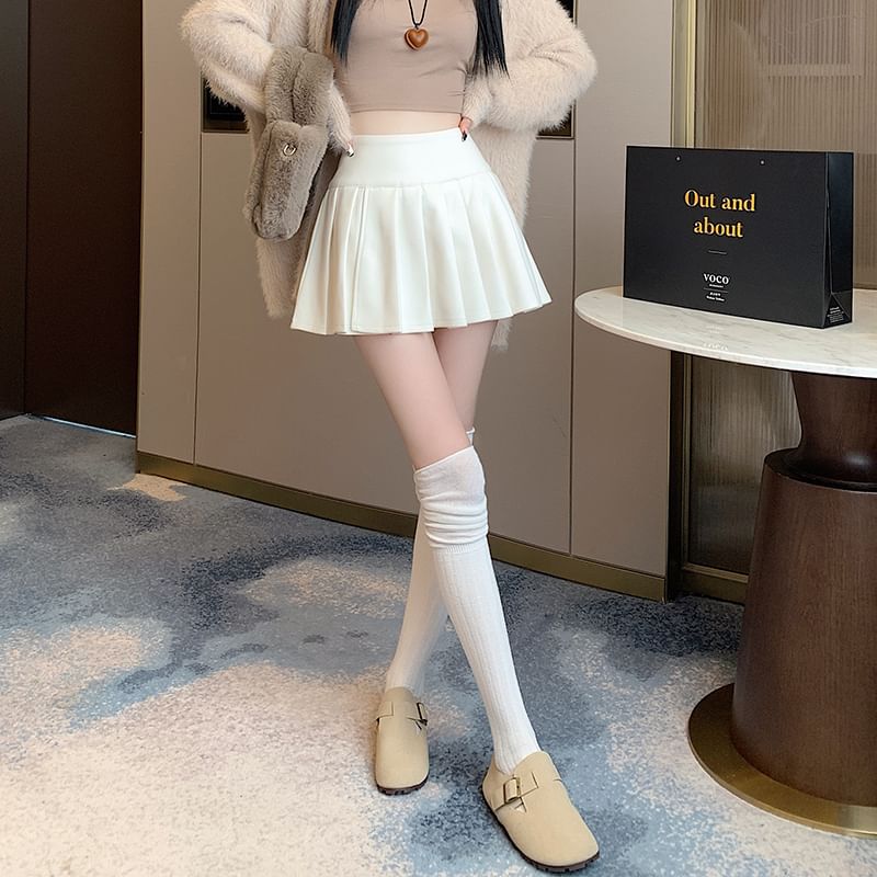 Pleated Mini A-Line Skirt High Waist