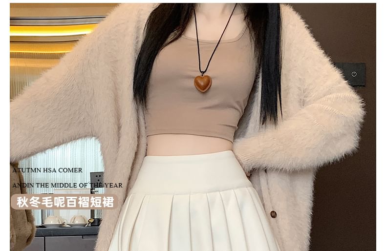 Pleated Mini A-Line Skirt High Waist