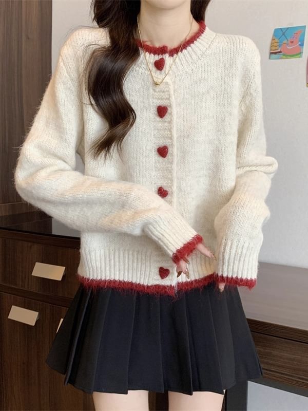 Round Neck Contrast Trim Cardigan