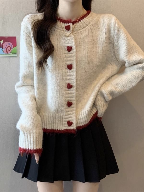 Round Neck Contrast Trim Cardigan