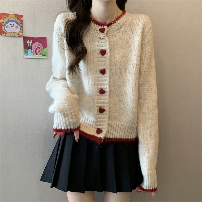 Round Neck Contrast Trim Cardigan