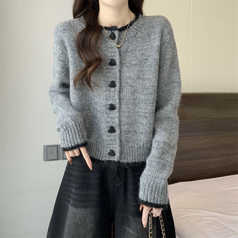 Round Neck Contrast Trim Cardigan