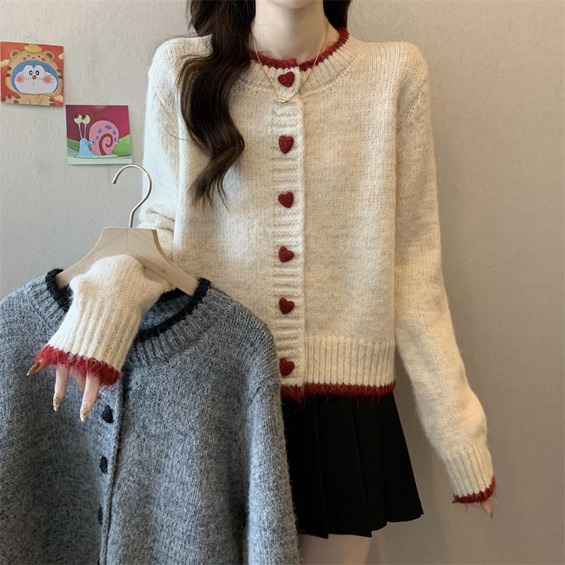 Round Neck Contrast Trim Cardigan