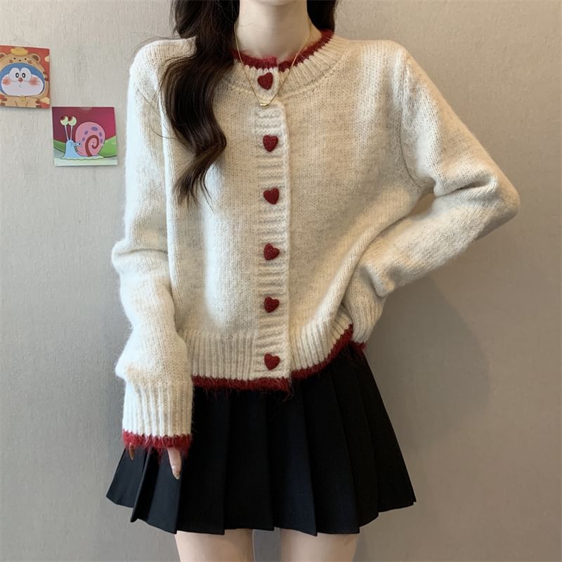 Round Neck Contrast Trim Cardigan
