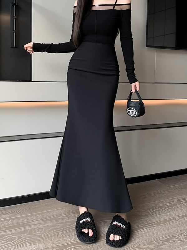 Maxi Mermaid Skirt High Waist Plain