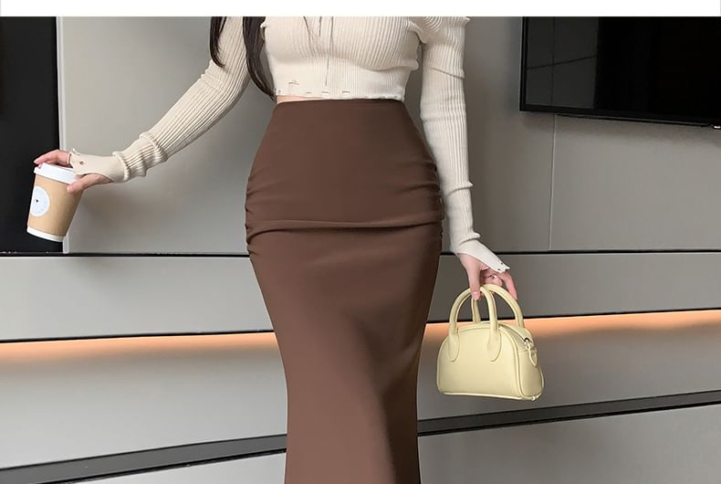 Maxi Mermaid Skirt High Waist Plain