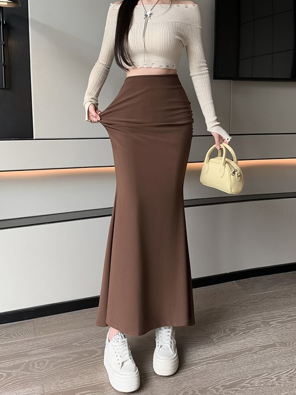 Maxi Mermaid Skirt High Waist Plain