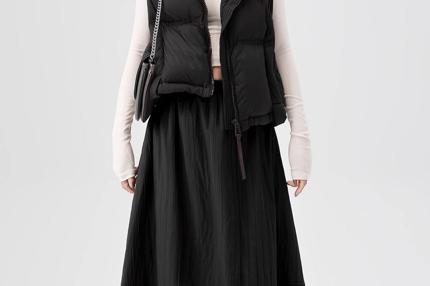 Quilted Maxi A-Line Skirt High Waist