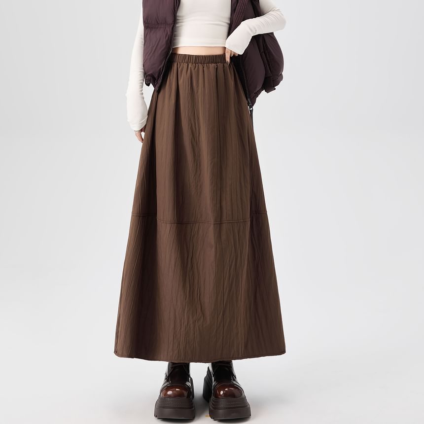 Quilted Maxi A-Line Skirt High Waist