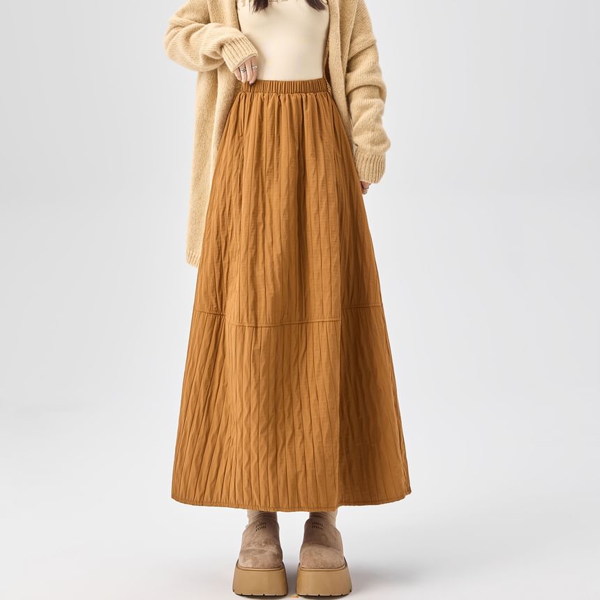 Quilted Maxi A-Line Skirt High Waist