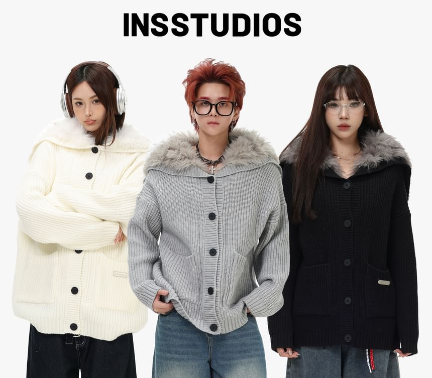 Unisex Furry-Lined Overfit Knit Cardigan