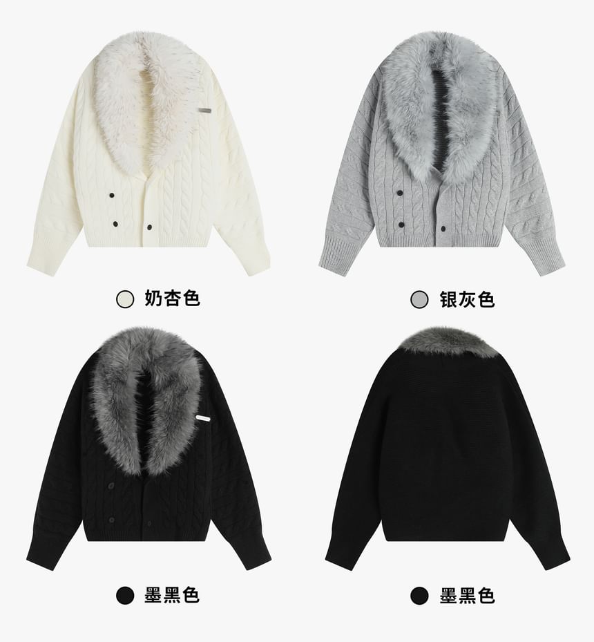 Faux Fur-Trim Dolman-Sleeve Knit Cardigan