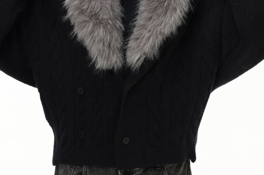 Faux Fur-Trim Dolman-Sleeve Knit Cardigan
