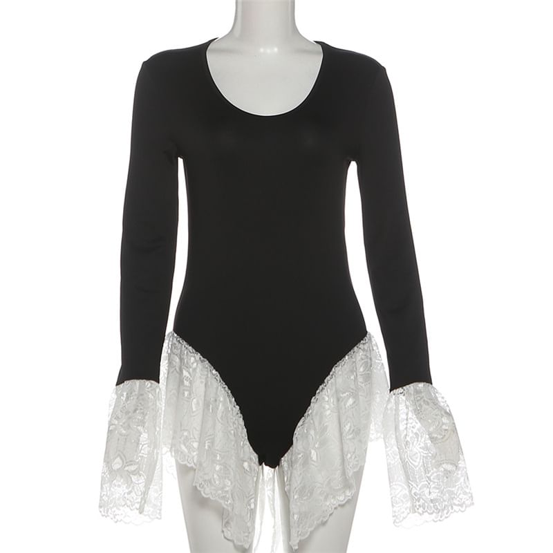 Lace Panel Scoop Neck Bodysuit Top