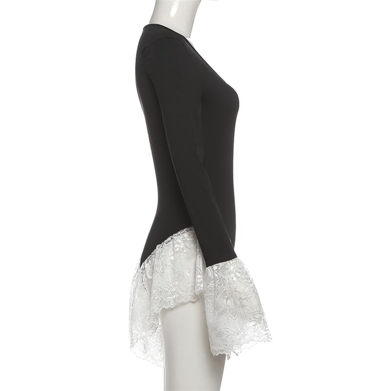 Lace Panel Scoop Neck Bodysuit Top