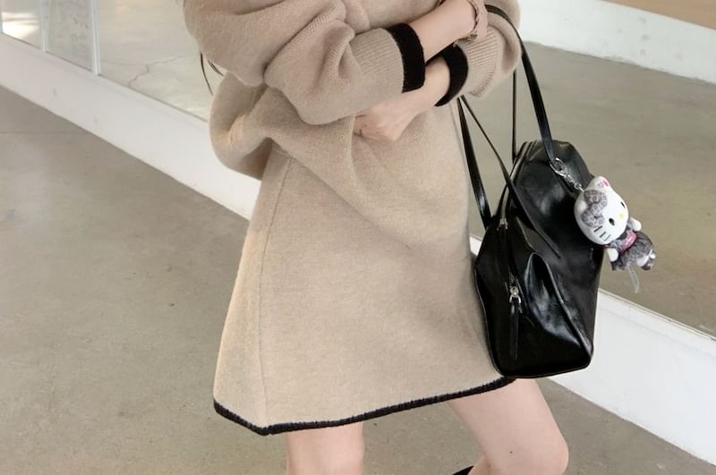 Collared Mock Two Piece Sweater with Knit Mini A-Line Skirt Set