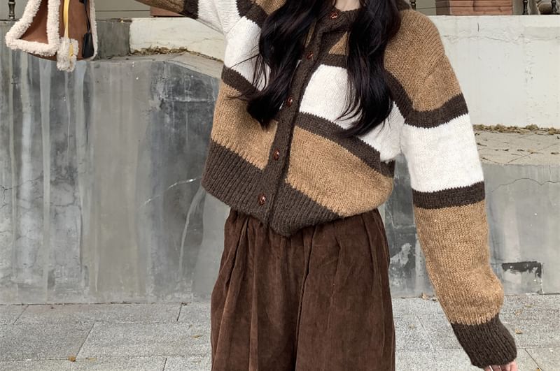 Crewneck Color Block Crop Cardigan