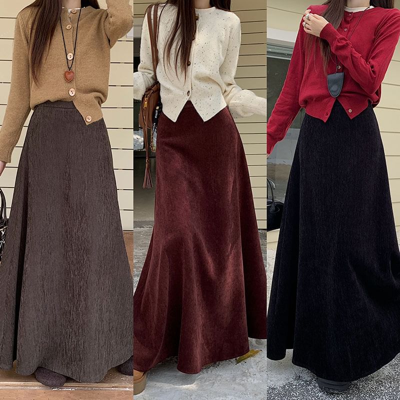 Maxi A-Line Skirt High Waist Plain