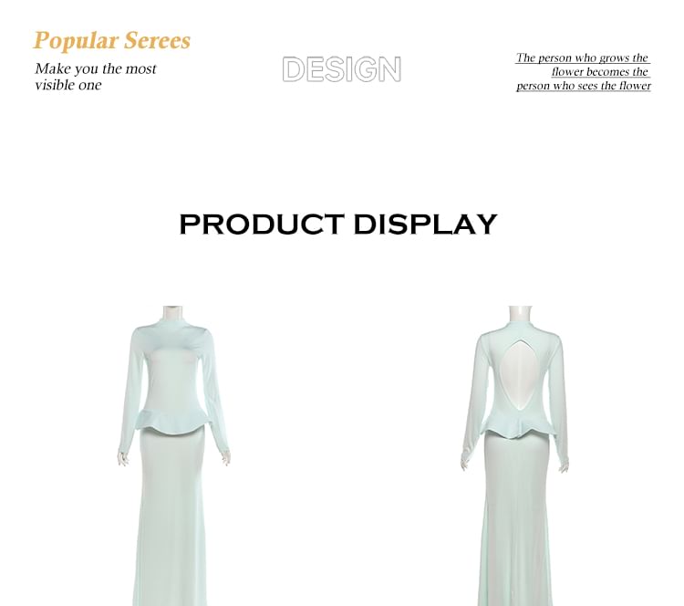 Long-Sleeve Mock Neck Plain Maxi Sheath Dress