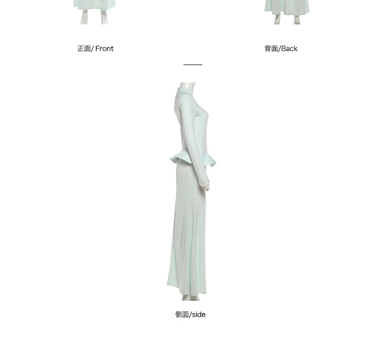 Long-Sleeve Mock Neck Plain Maxi Sheath Dress