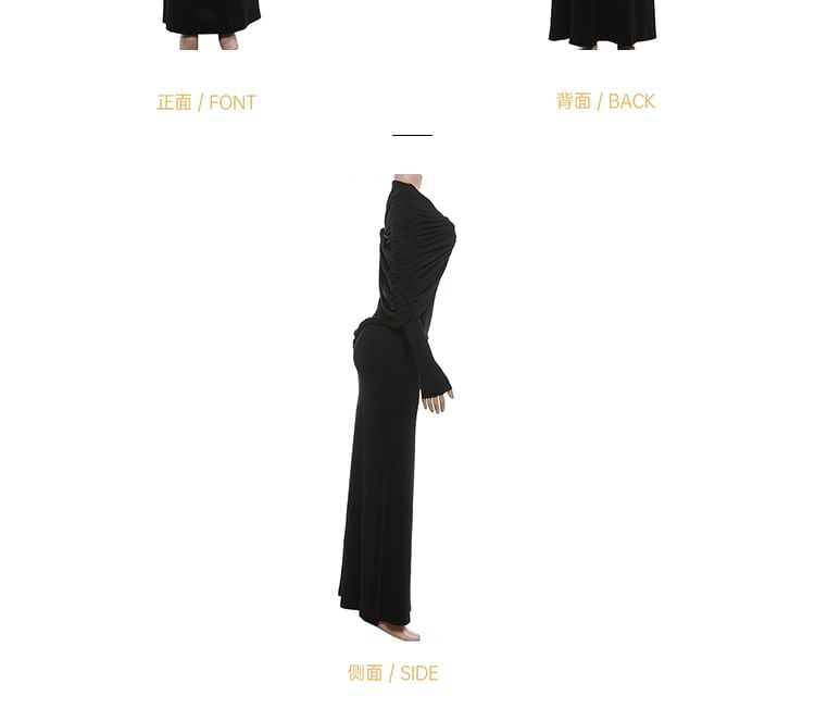 Long-Sleeve Asymmetrical Plain Maxi Sheath Dress