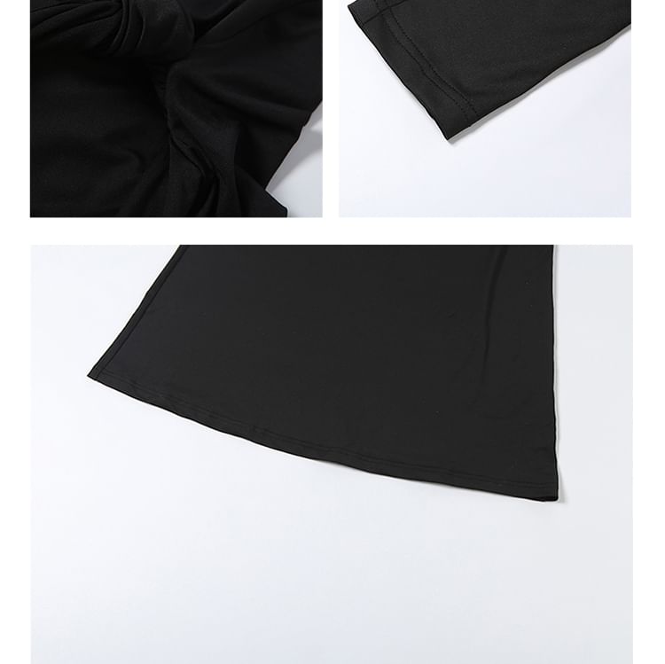 Long-Sleeve Asymmetrical Plain Maxi Sheath Dress