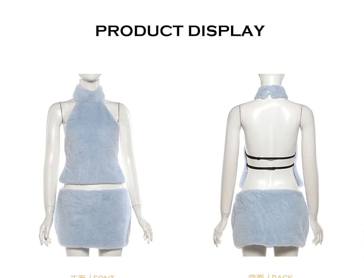 Furry Crop Top and Mini Skirt Set