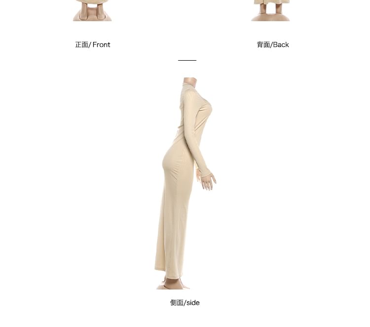 Long-Sleeve Square Neck Plain Maxi Sheath Dress